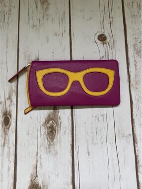 ILI Soft NWOT Leather Purple & Yellow Zipped Sunglasses Case